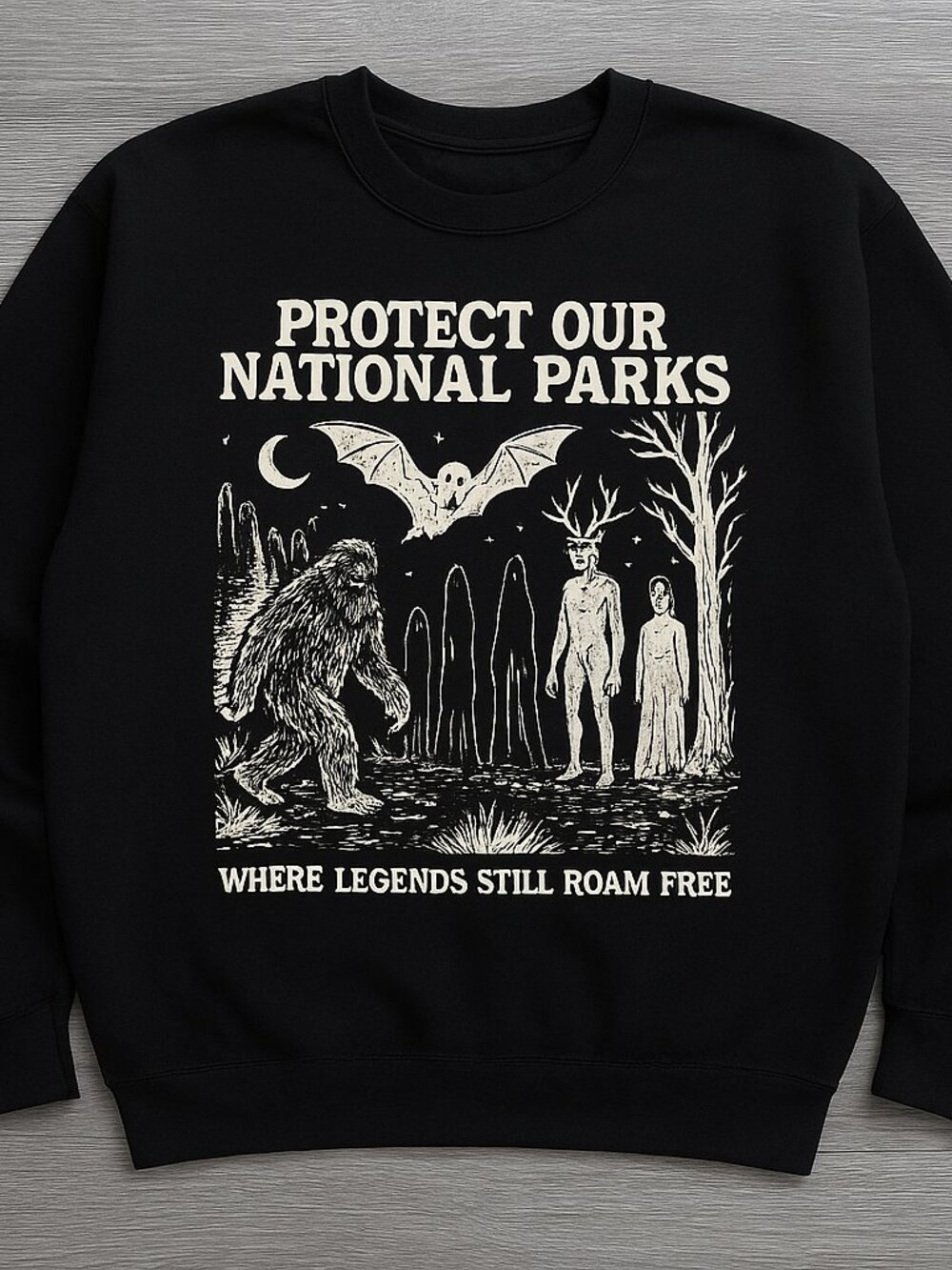 Protect Our National Parks Cryptid Legends Graphic Sweatshirt Black
